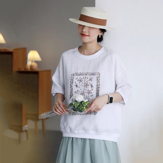 루스리더 여성 프린트 패션 슬림핏 데일리 베이직 티셔츠 ES97