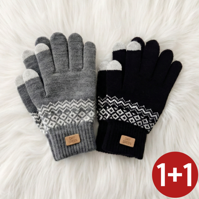 데이그린 커플 니트 에스닉 터치 장갑 1+1