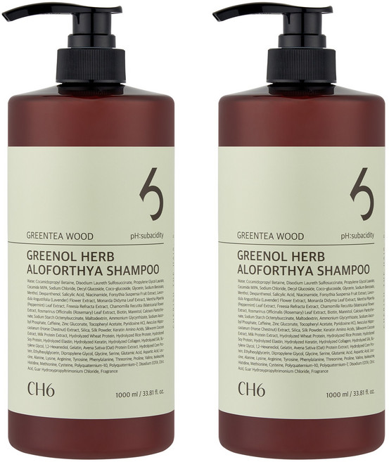 CH6 그리놀 허브 알로포시아 샴푸 그린티우드향, 1L, 2개
