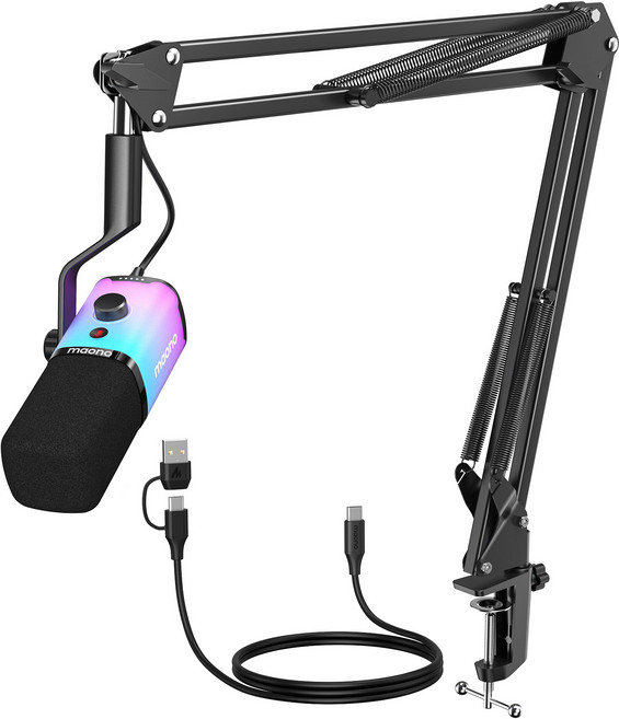 마오노 원터치 음소거 USB XLR 다이나믹 마이크, PD100XS, RGB