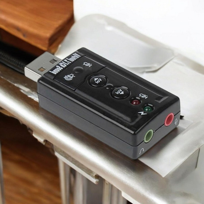 USB 7.1聲道音效卡 音頻轉換器 支援耳機麥克風, 1個, 黑色, A004
