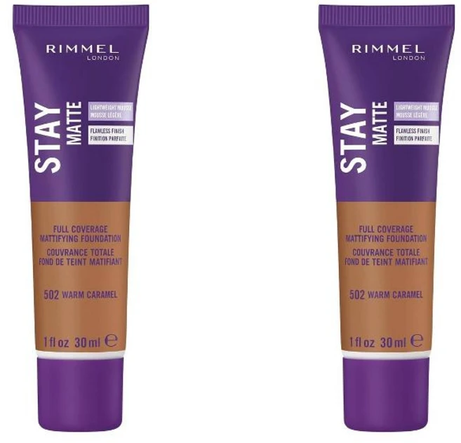 Rimmel 림멜 스테이 매트 풀 커버리지 매티파잉 파운데이션 502 웜 카라멜 30ml 2팩 - 쿠팡