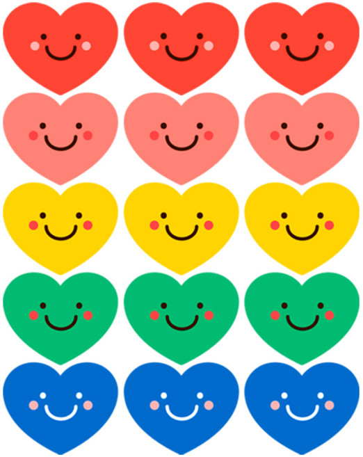 제이엔케이스토어 하트 컬러 블랙 팬시 스티커 25mm X 20mm, 컬러 하트, 총 450개