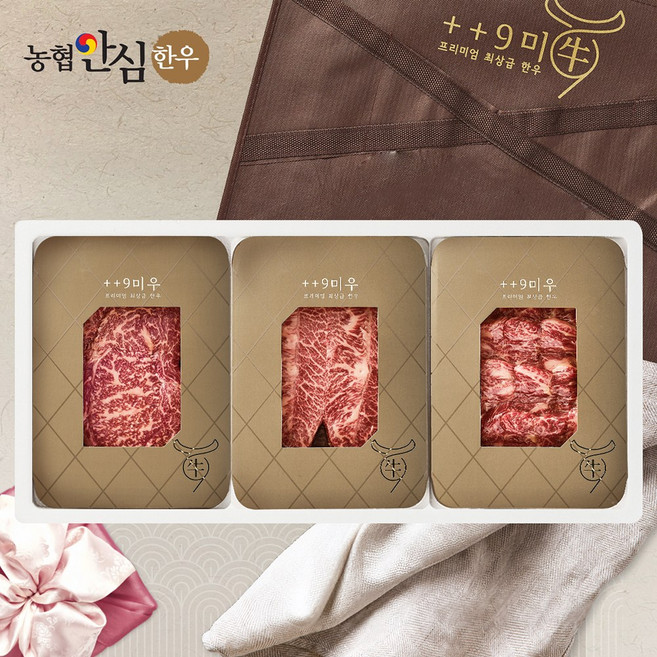 [구미우] 1++9등급 이룸 한우 선물세트 5호 등심+부채살+업진살/각200g/총600g, 1세트