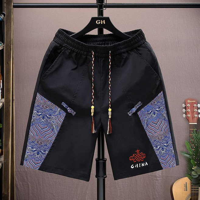 男士夏季拼接休閒五分褲