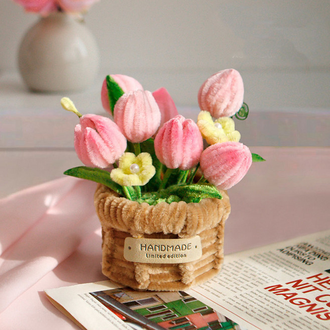 제너럴케이 모루 꽃 화분 만들기 DIY 세트, 1세트, 핑크튤립