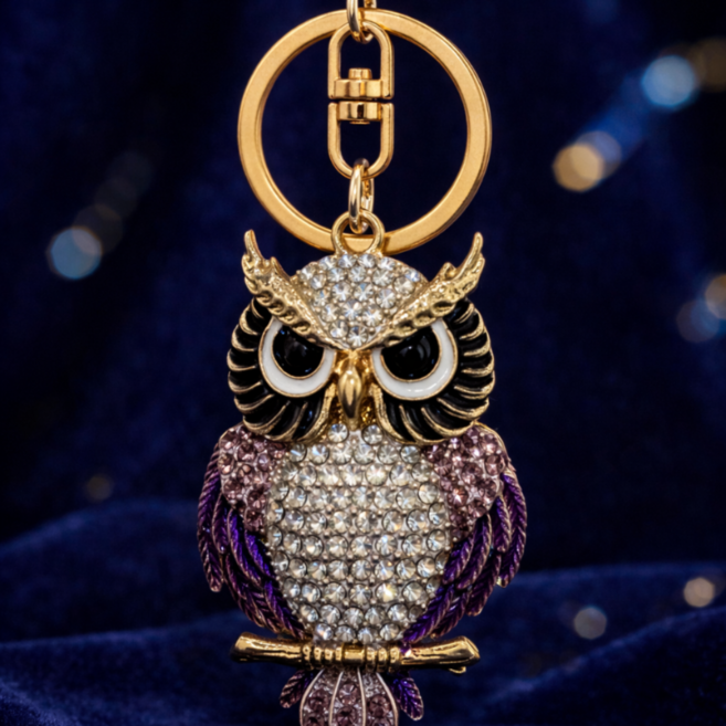 앳더트리 행운 큐빅 키링 키홀더 럭셔리 빽꾸 열쇠고리, 1개, 자운 부엉이 키링