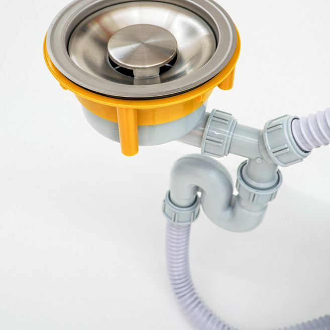 RMC 올스텐 싱크대 배수구 통바디 일체형 풀세트 악취차단 배수통 코트랩 (물넘침구멍있을때), 회색조합, 1개