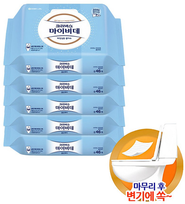 마이비데 화장실용 물티슈 캡형, 46매, 5개