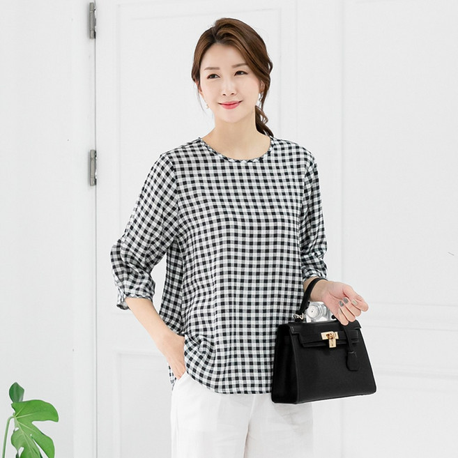 [엘클로] 여성 여름 인견 셔링 7부 블라우스(패턴)