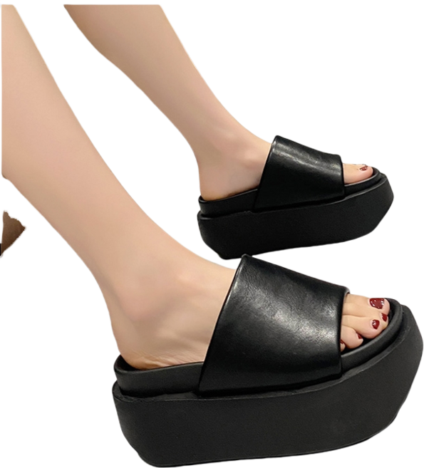 와이드밴드 8cm왕통굽 여성키높이슬리퍼 발편한 미용실슬리퍼