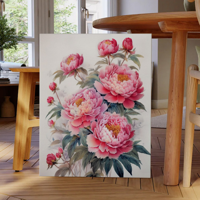 풍수 동양화 부귀화 모란꽃 인테리어 캔버스 그림액자 9종 집들이 개업선물 금전운 돈들어오는그림, 04.화기생재분홍목단