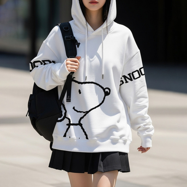 엠제이스타 피너츠 방긋 스누피 쭈리 오버핏 후드티 남녀공용 빅사이즈 M~2XL
