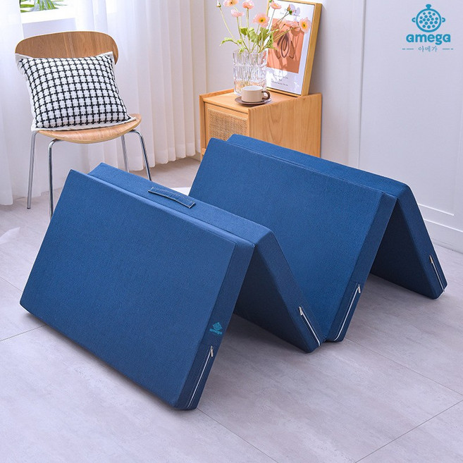 AMEGA 탄탄한 4단 접이식 매트리스 메모리폼매트리스 푸른 색