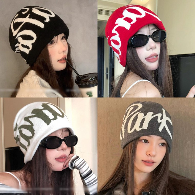 겨울 로고 니트 비니 스트릿 패션 데일리 남녀공용 모자 따뜻한 방한용