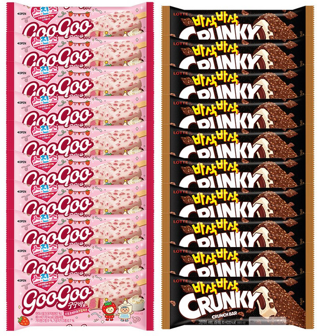 스친소 구구바 스트로베리&크림치즈+크런키바 막대아이스크림, 2세트, 800ml