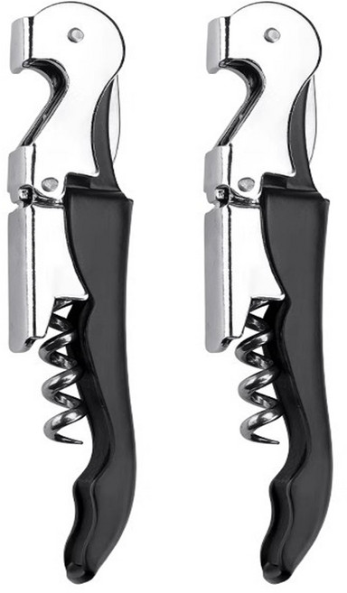 1+1 2단 와인 오프너 병따개 와인따개 코르크 따개, 블랙, 2개