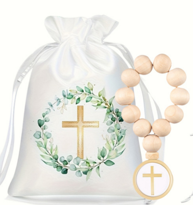 ROHA 십자가묵주 묵주주머니 원목 파우치 포함 천주교용품, 1개, 베이지