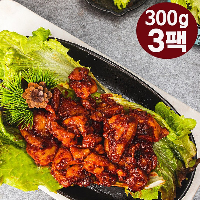 직화 초벌 구이 매콤달콤 양념 닭갈비 직화향 불맛 불닭갈비 900g, 3개, 300g