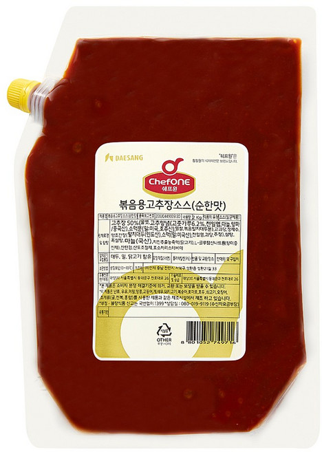 쉐프원 볶음용고추장소스(순한맛) 2kg/청정원소스, 1개, 2kg