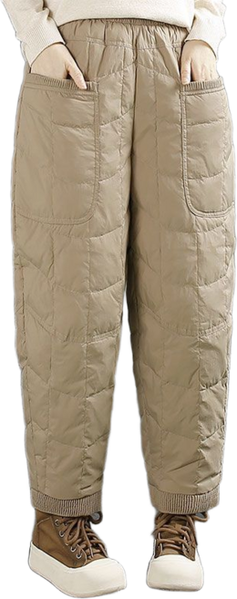 여성용 하이웨스트 누빔안감 팬츠 일상 솔리드 포켓 캐주얼 와이드 배기팬츠 Women's trousers