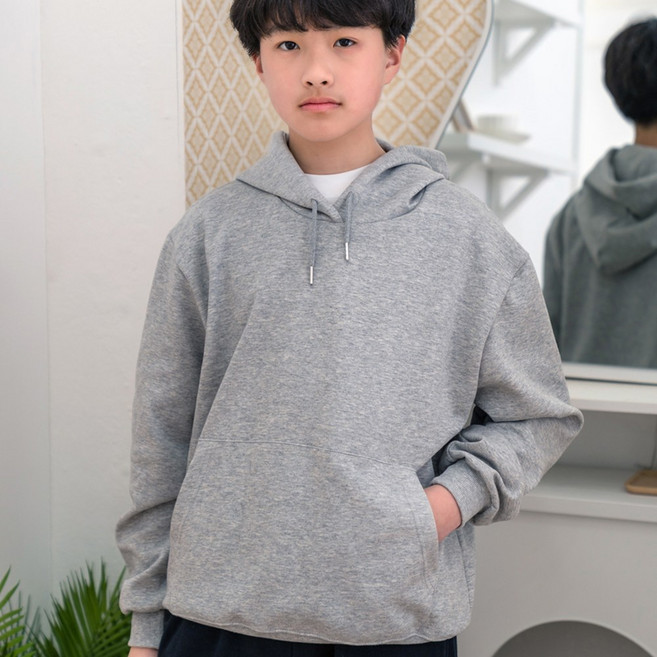 이라인 국산 아동 긴팔 후드티 남녀공용 특양면 무지