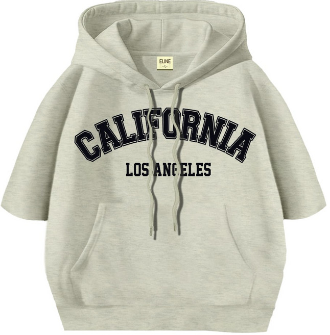 이라인 국산 반팔 오버핏 후드티 캘리포니아 빅사이즈(~2XL) 남녀공용 특양면