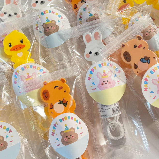 [주랑이네] 동물친구들 비눗방울 구디백 답례품 선물세트, 생일스티커, 12개