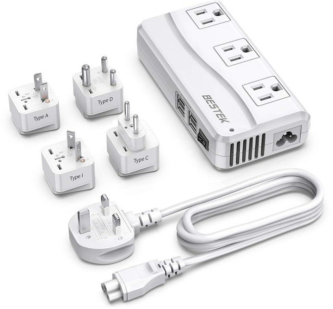 BESTEK 범용 여행용 어댑터 100-220V - 110V 전압 변환기 250W 6A 4포트 USB 충전 3 AC 소켓 및 EU/UK/AU/US/인도 전 세계 플러그 어댑터, BESTEK 범용 여행용 어댑터 100-220V - 1