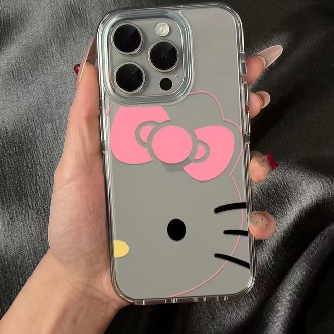 귀여운 반쪽 안녕키티 핑크 리본 투명 폰 케이스 데일리 아이템