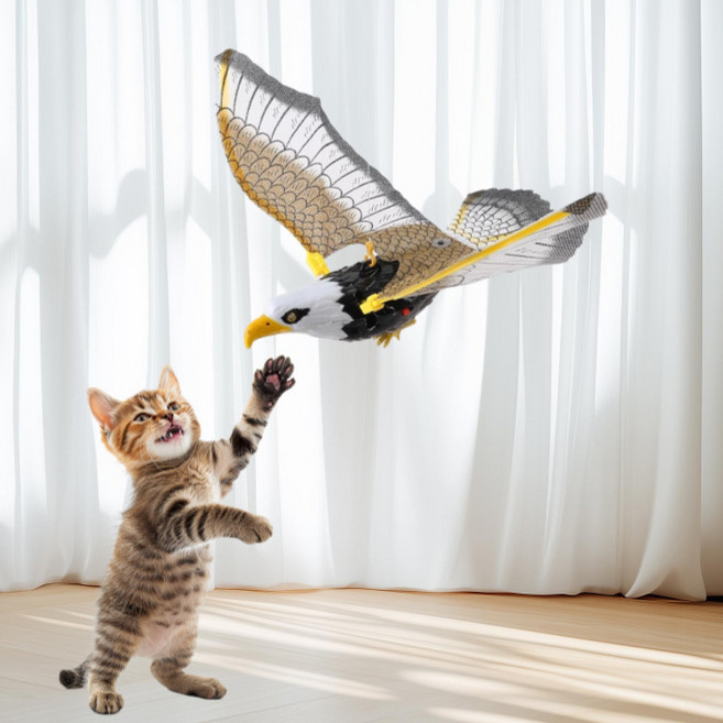 고양이 사냥본능 자극 자동 날개 움직이는 새 모빌 장난감, 1개, 독수리