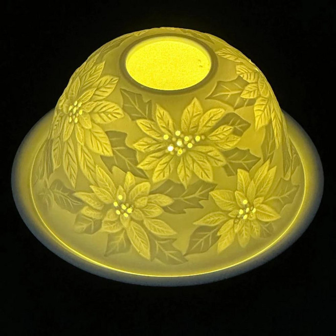 양각 티 라이트 돔 야간 투명 도자기 캔들 홀더 크리스마스 선물, 색상: 4. Christmas leaf, 1개