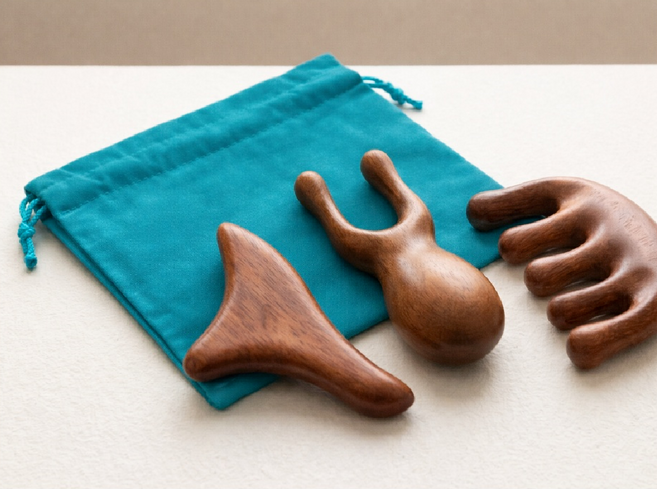 MODELAB 프리미엄 우드괄사 세트 얼굴 바디 마사지 도구, 브라운, 1세트