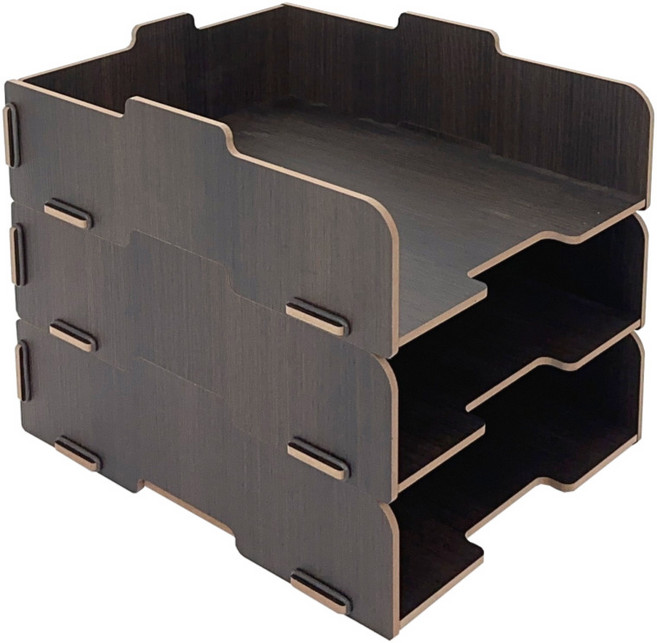 올지 우드 서류보관함 분리형 A4 문서보관함 오픈형 서류 정리대 트레이 지류 수납, 세로형, 3단, 다크브라운