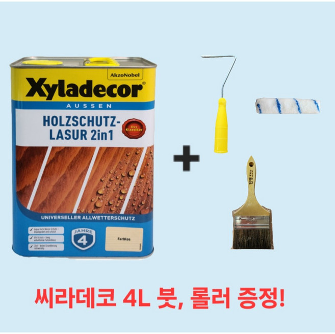 씨라데코 오일스테인 4L (외부용 목재 방부도료) 롤1셋트 붓1개, 1개, 211 도토리색