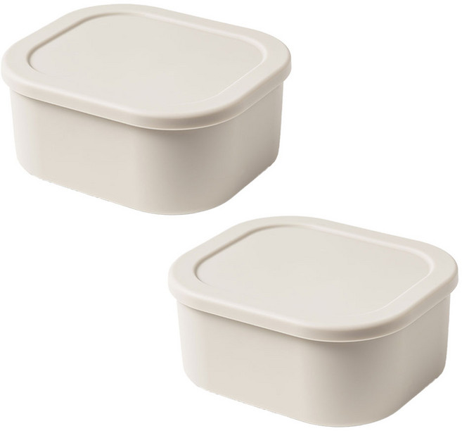 유일코리아 국산 실리콘 사각 밀폐용기, 1세트, 화이트베이지(2p/대/500ml)