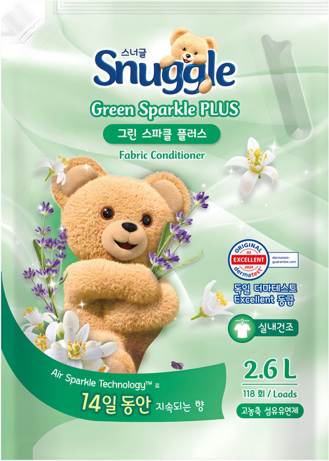 스너글 섬유유연제 그린 스파클 플러스 리필, 2.6L, 1개