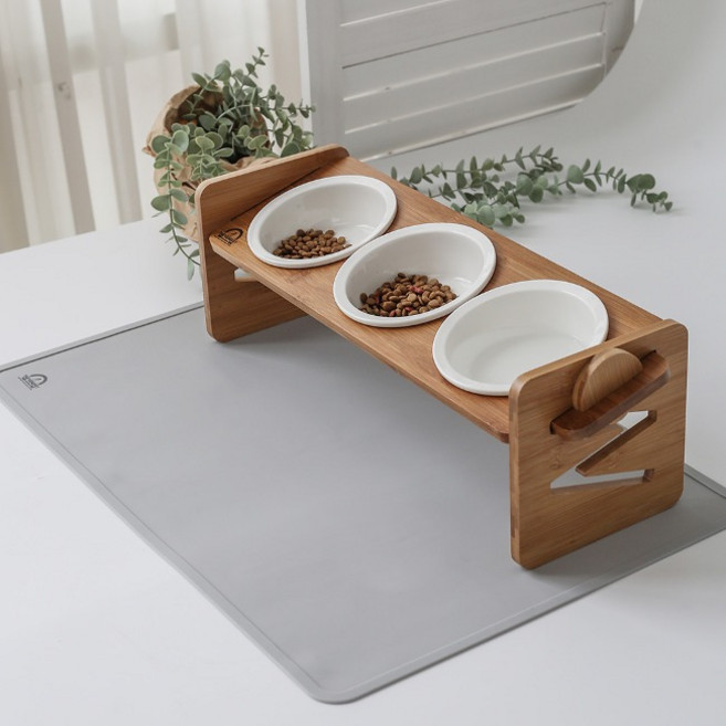 더베네펫 높이조절 원목대나무 강아지밥그릇 3구세트, 1개