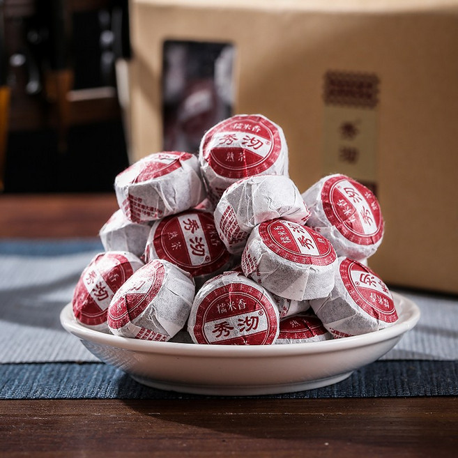 운남보이차 찹쌀향 보이 숙차 윈난 진향 소타차 동전크기 보이차, 6.25g, 3개, 80개입