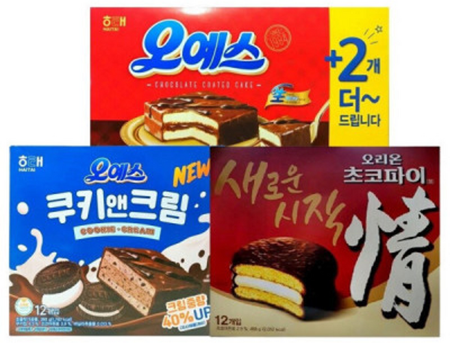 오리온 초코파이 정 12입 468g + 해태제과 오예스 18입 540g + 오예스 쿠키앤크림 12입 360g, 39g, 1