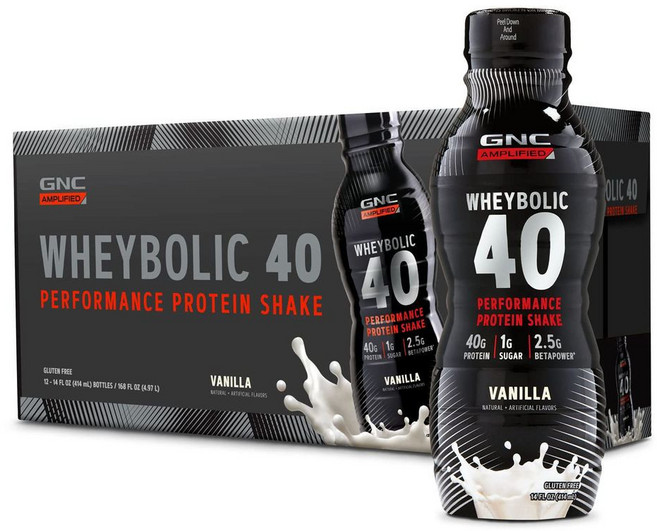 GNC AMP 웨이볼릭 40 바닐라 12병 식사 대체 쉐이크, 414ml, 12개