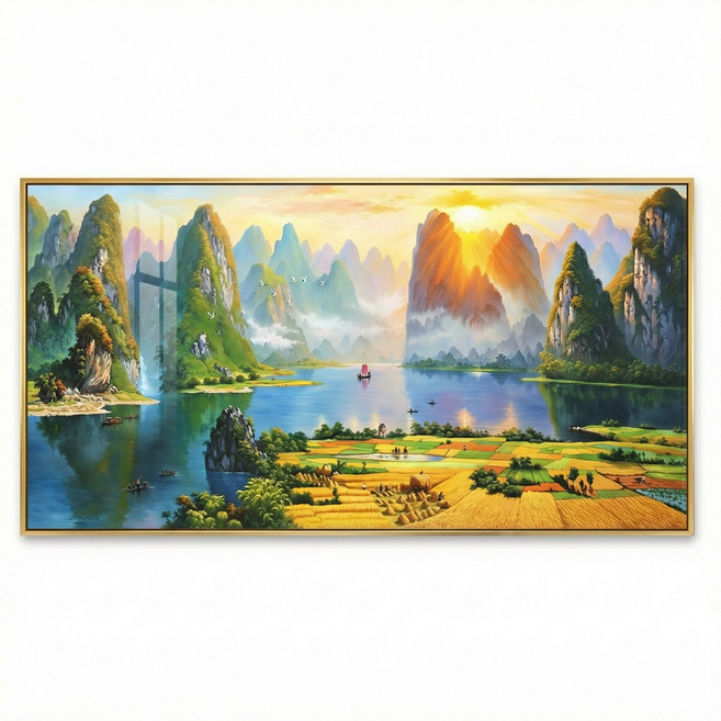 대형/모금 풍수 일조 금산 산수화 풍요 논 풍경화 장식화 - 사무실 거실 꾸미기 고급 개업 집들이 고급 선물, 산수의 영경