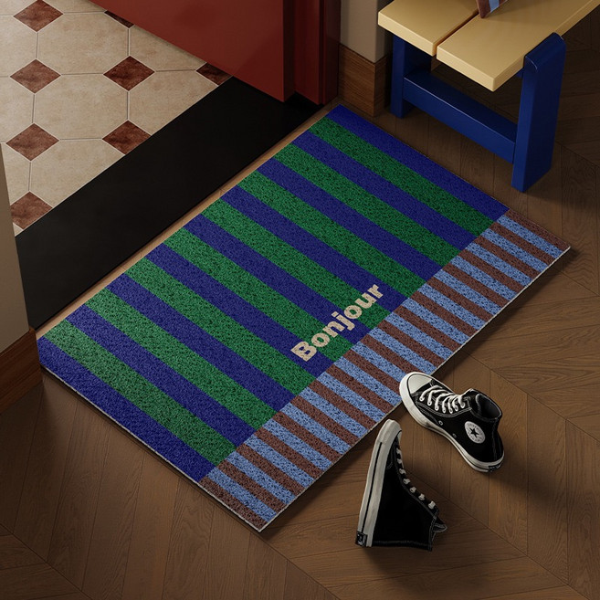 갬성더한 스트라이프 현관 코일매트 업소용 대형 발매트, 1개, 그린+블루