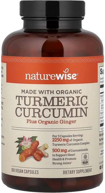 행복하고 건강하게 NatureWise 유기농 강황 커큐민 베지 캡슐 180정 백년회로하세요, NatureWise유기농강황커큐민베지캡슐180정, 1개 - 쿠팡