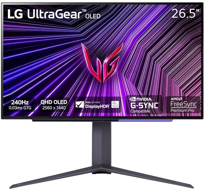 LG 32GS95UE 32인치 울트라기어 OLED 듀얼 모드 게이밍 모니터 4K UHD 1440p 240Hz 0.03ms AMD 프리싱크 프리미엄 프로 NVIDIA G-Sync, 27 inch, Black, Tilt/Height/Pivot