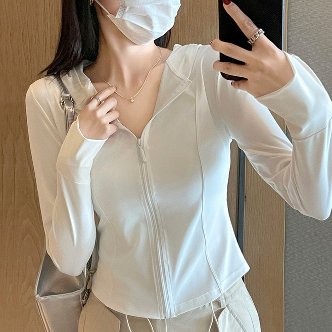 WILDSEA 초경량 여성용 쿨링 자외선자단 래쉬가드 후드 집업, 화이트