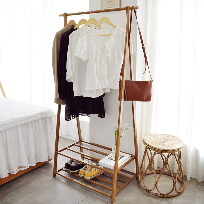 모르포 이동식 원목 옷걸이행거 2단 미니 스탠드 튼튼한 철재