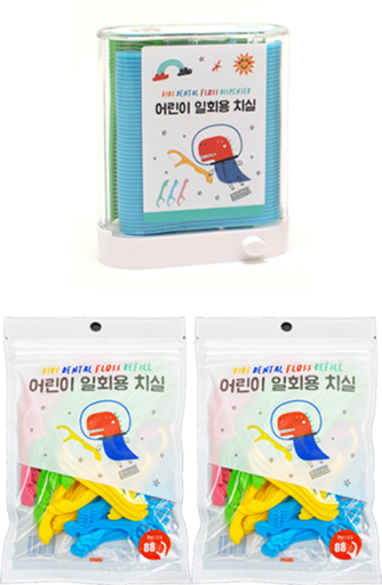 milli 어린이 치실 디스펜서 블루+그린 88P입 1개 리필 88P 2팩