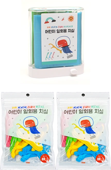 milli 어린이 치실 디스펜서 블루+그린 88P입 1개 리필 88P 2팩 - 쿠팡