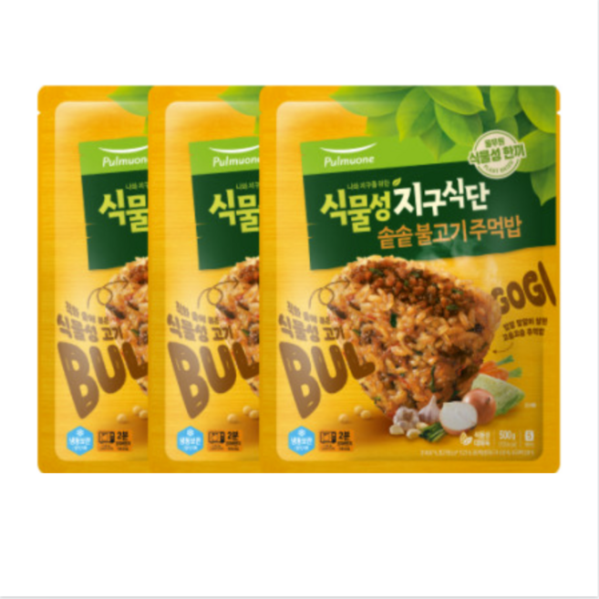 풀무원 식물성 지구식단 솥솥 불고기 주먹밥, 500g, 3개